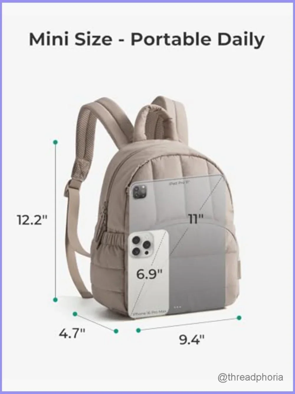Mini Quilted Puffer Backpack, Lightweight Travel Daypack, Water-Resistant